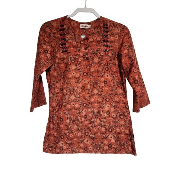 Fabindia Tops - NWT Fabindia Womens Cotton Hand-Embroidered Tunic Shirt Kurta Rusty Orange Sz XS